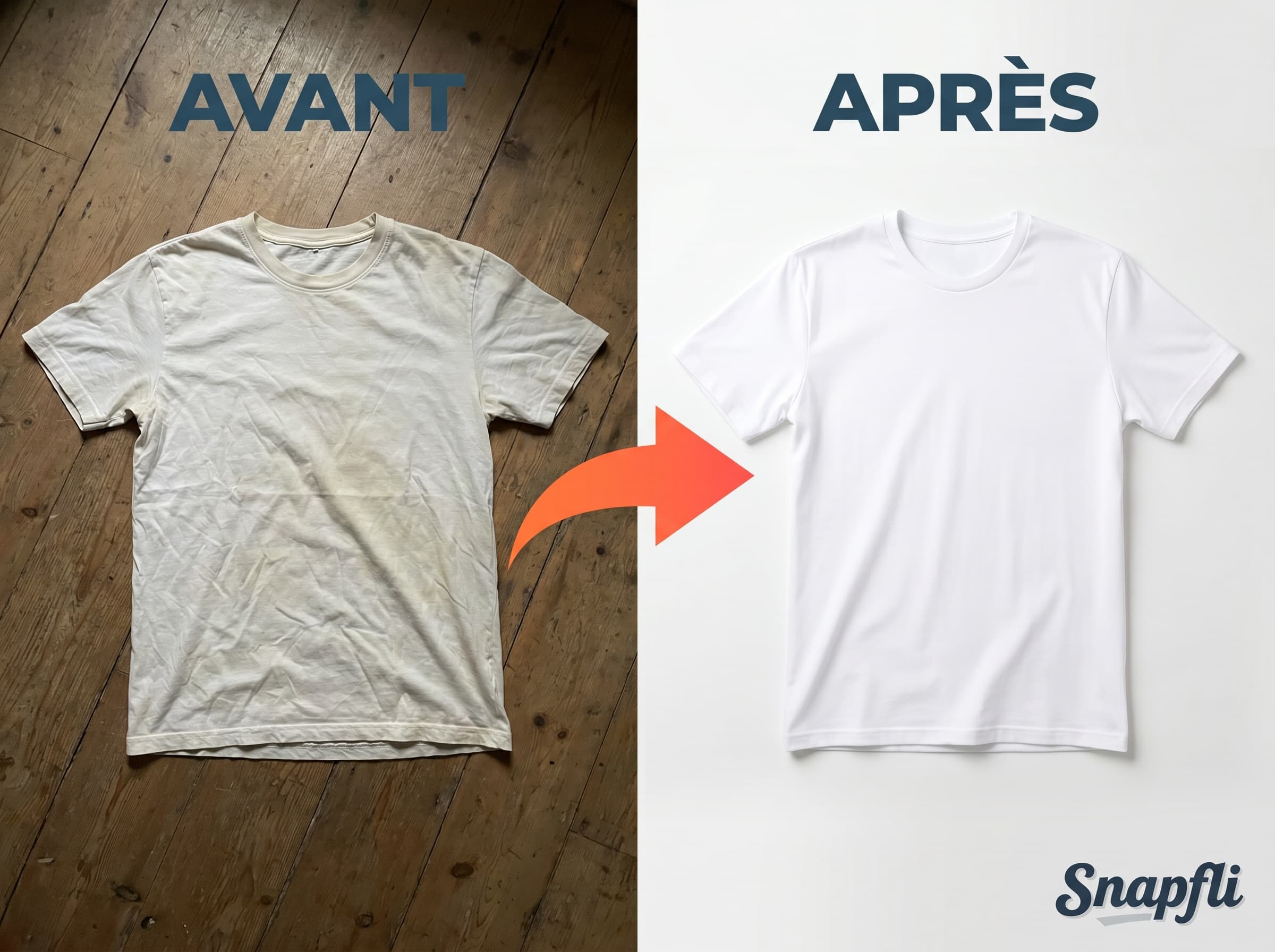 Tee-shirt blanc — avant et après Snapfli