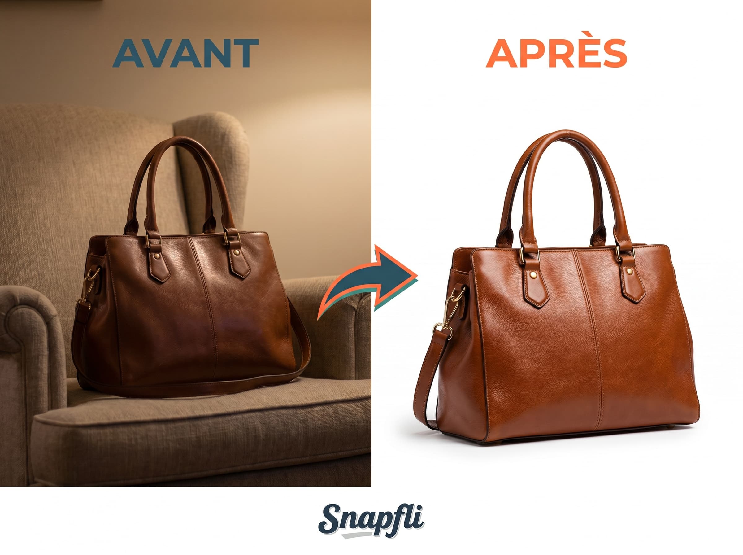 Sac en cuir — avant et après Snapfli