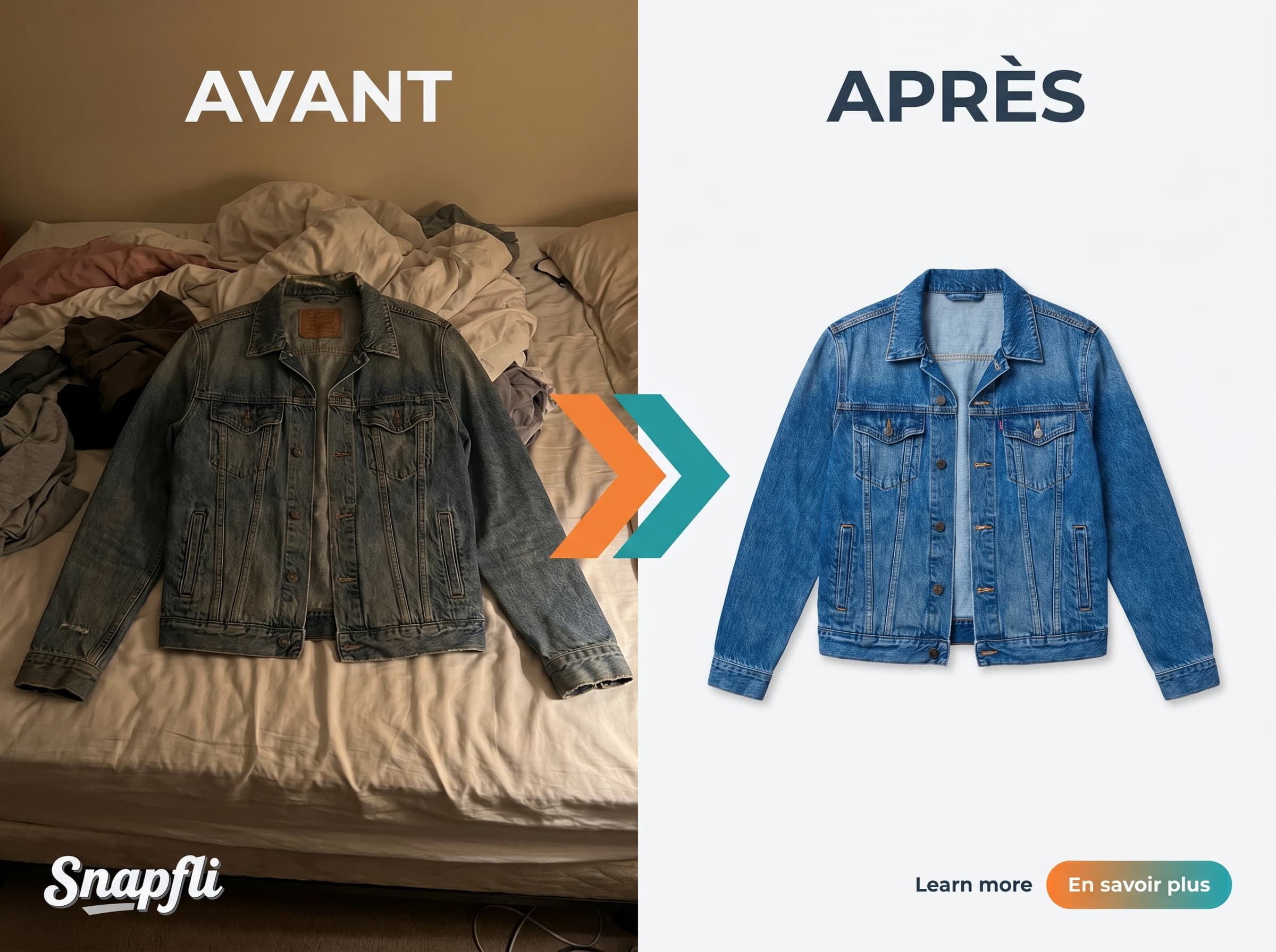 Veste en jean — avant et après Snapfli