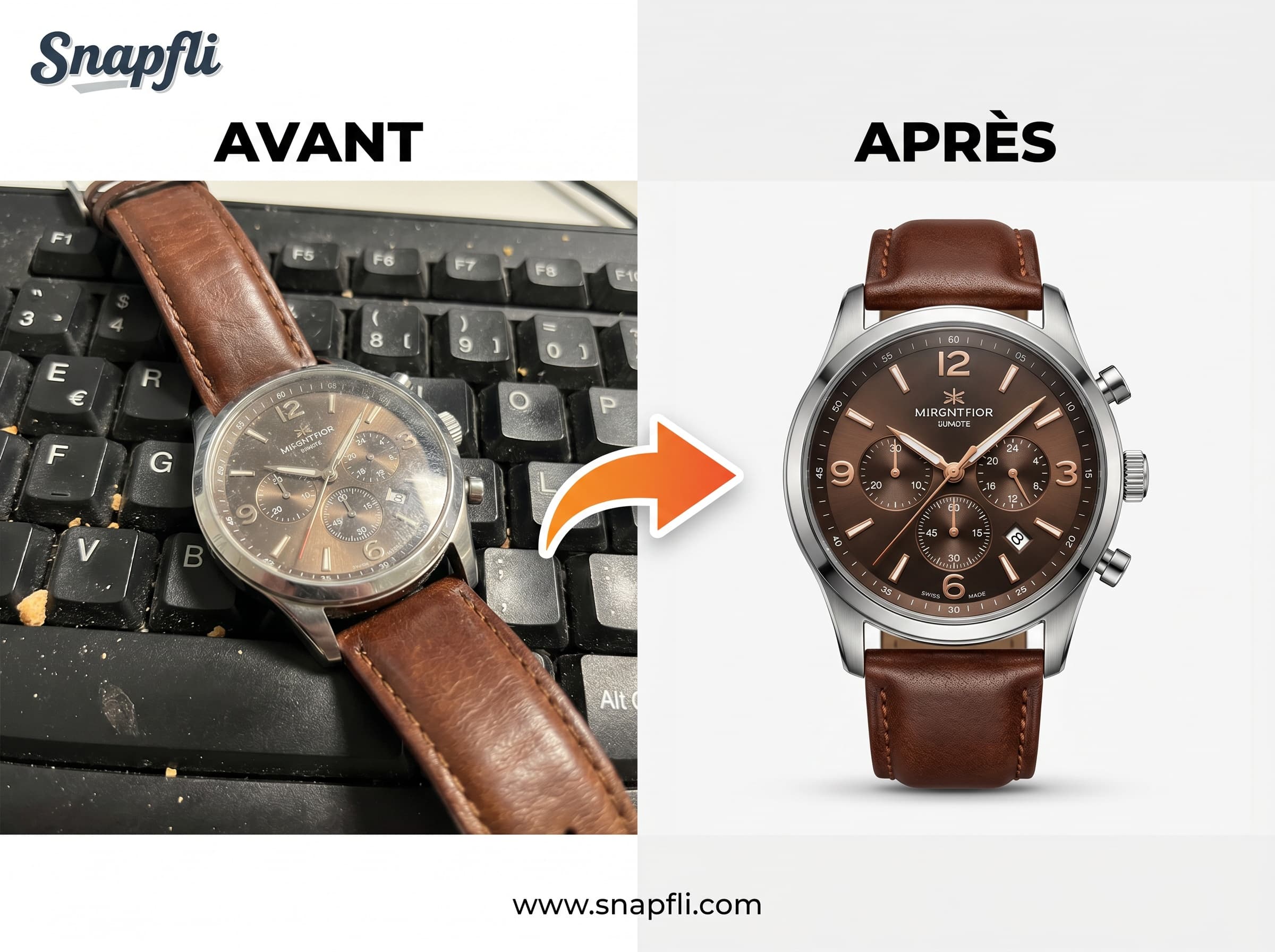 Montre bracelet cuir — avant et après Snapfli